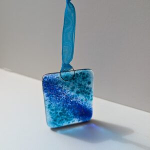 Wave fused small hanging hand made by Flow Glass Orkney Islands Scotland