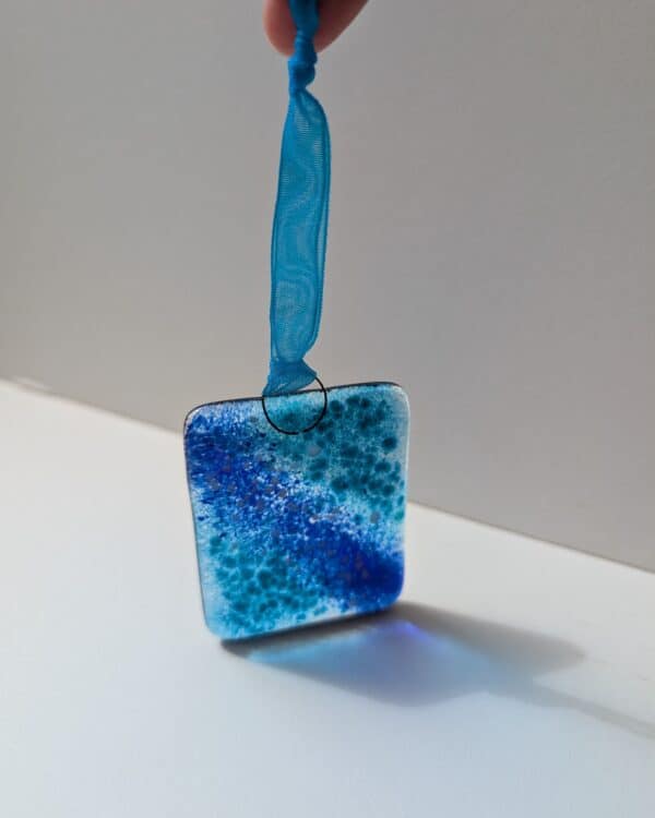 Wave fused small hanging hand made by Flow Glass Orkney Islands Scotland