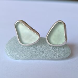 Pale Blue Sea Glass Studs Handmade in Recycled Sterling Silver - Image 1