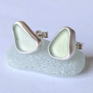 Pale Blue Sea Glass Studs Handmade in Recycled Sterling Silver - Image 2