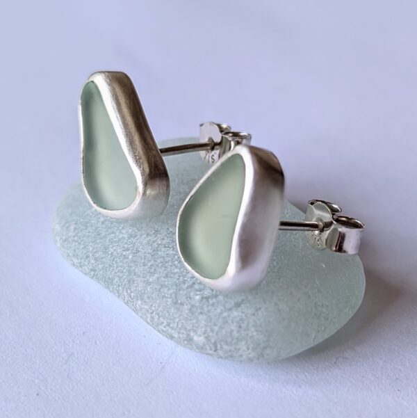 Pale Blue Sea Glass Studs Handmade in Recycled Sterling Silver