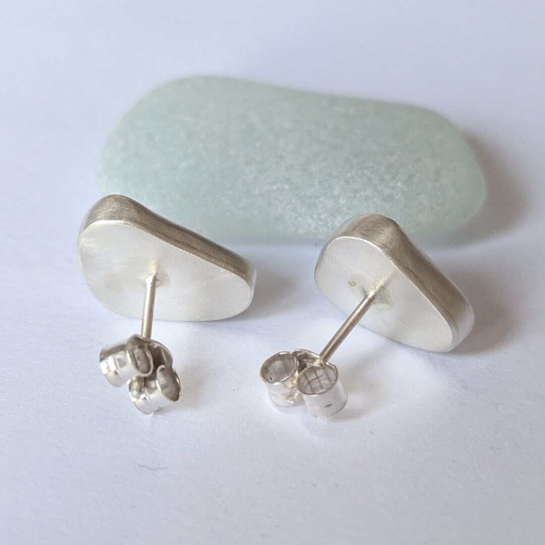 Pale Blue Sea Glass Studs Handmade in Recycled Sterling Silver - Image 4