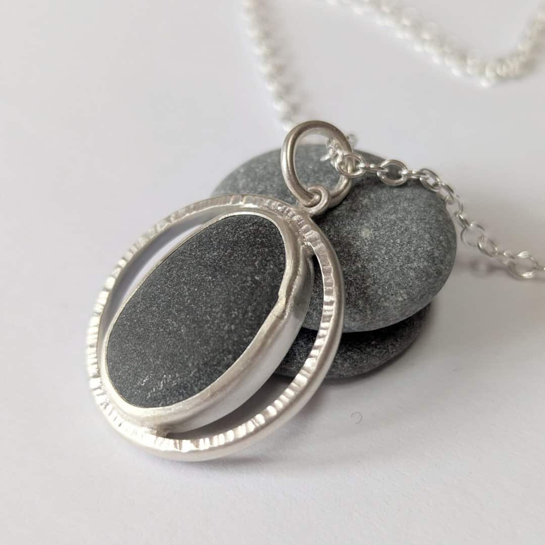 Handmade Pebble Pendant in recycled Sterling Silver - Image 2