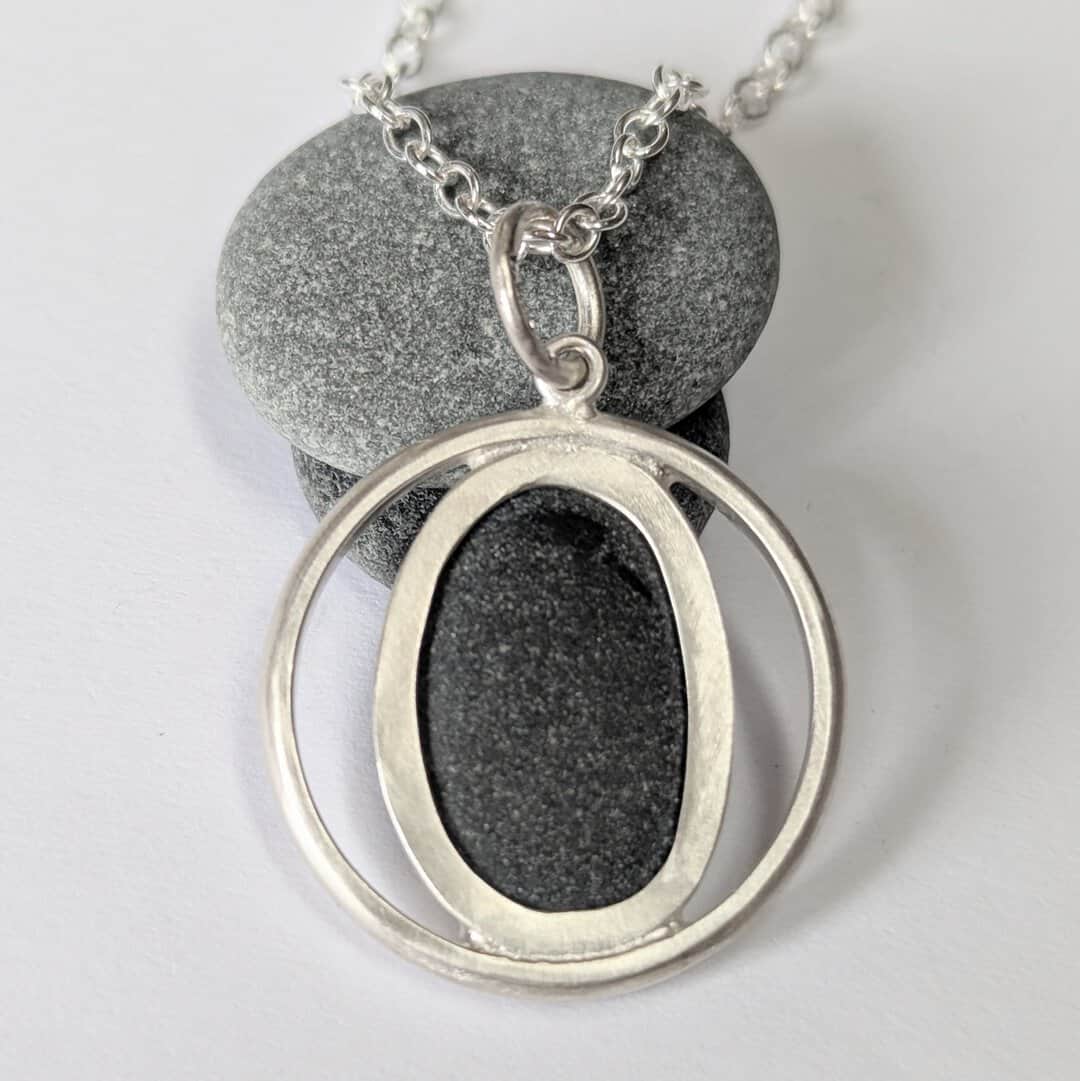 Handmade Pebble Pendant in recycled Sterling Silver - Image 3