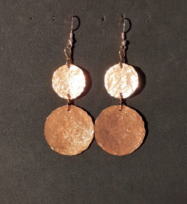 Copper Hammered 'Domed' Drop Hook Earrings