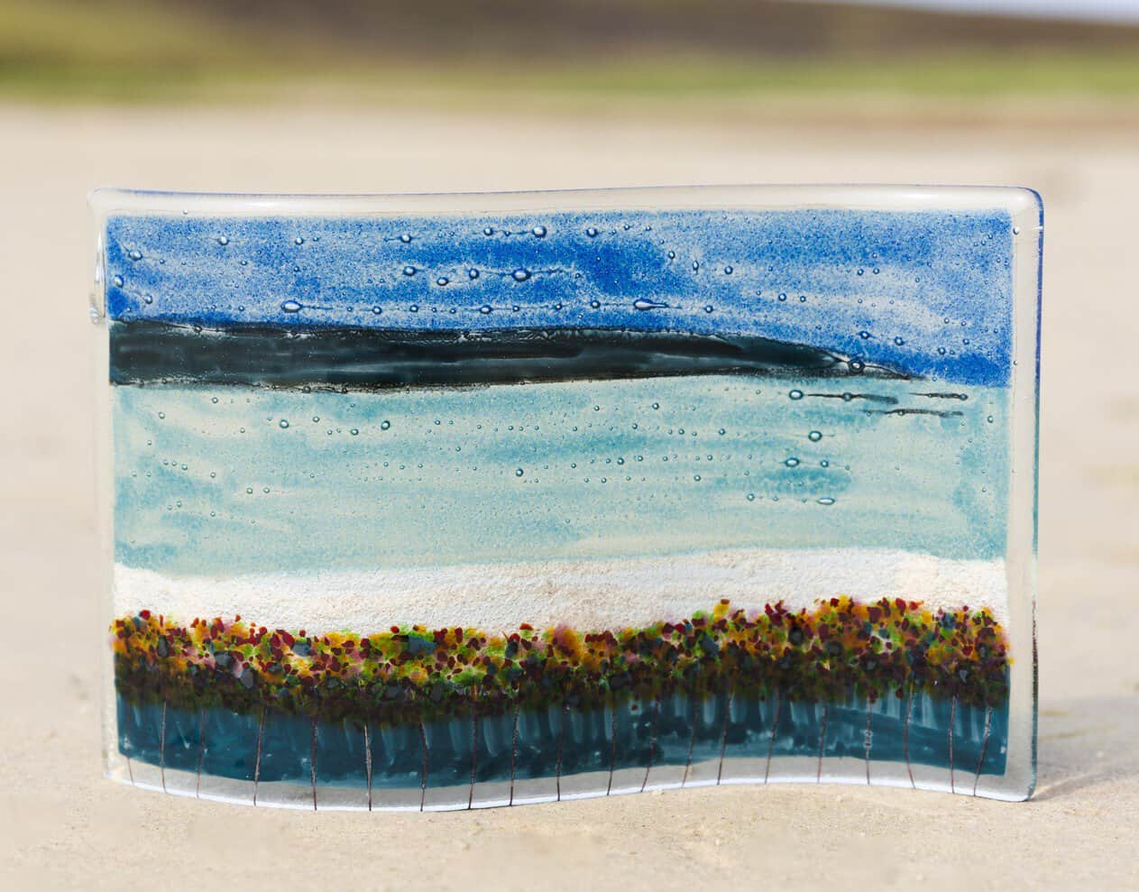 Orkney fused glass large wave hand made by Flow Glass Orkney Islands Scotland