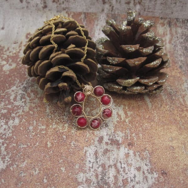 Garland Pendant with Red Jasper, Gold-Plated