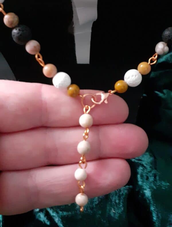 Lava Stones and Mookaite and Maifanite Beaded Copper Necklace