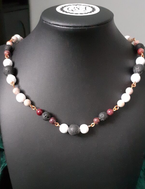 Lava Stones and Mookaite and Maifanite Beaded Copper Necklace