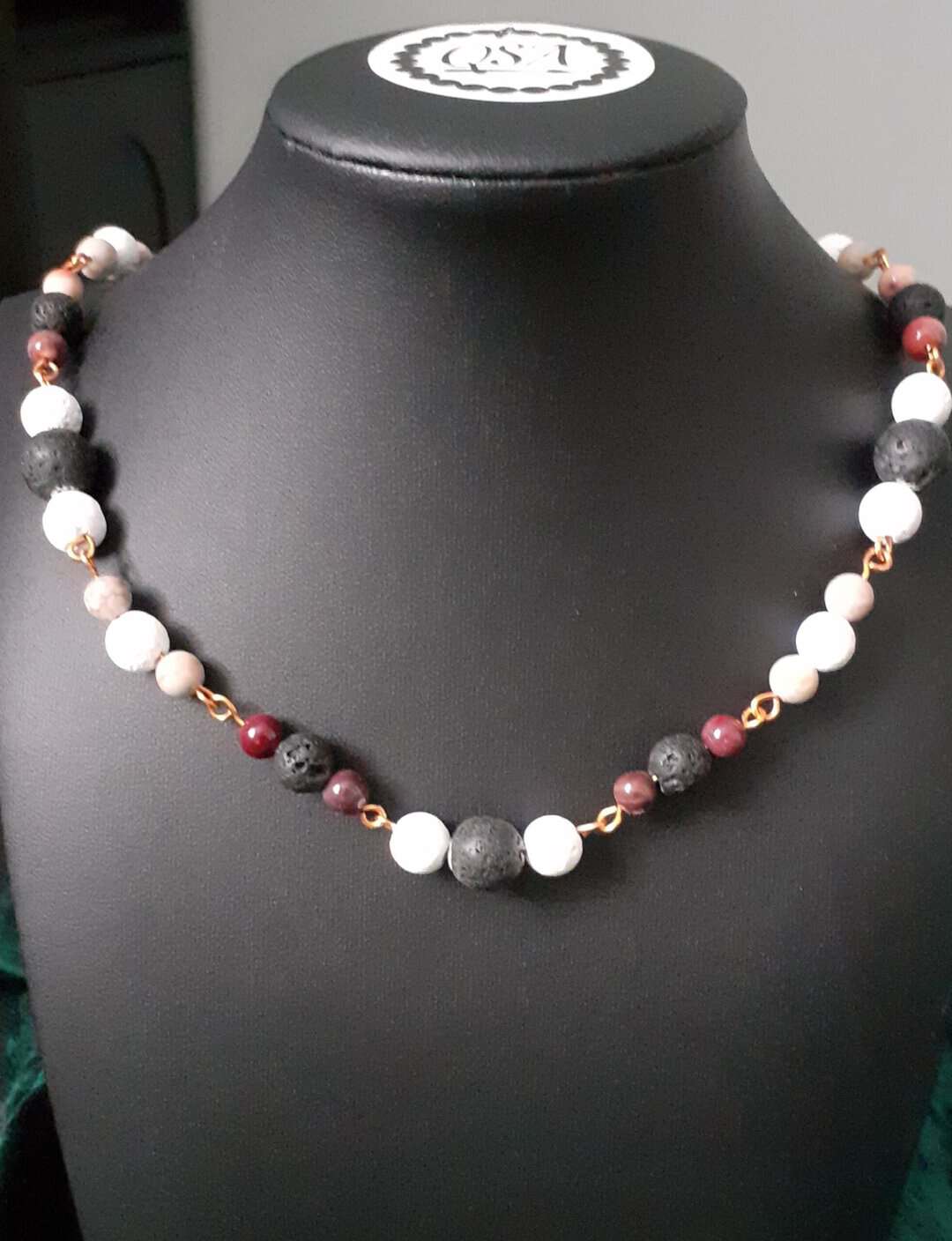 Lava Stones and Mookaite and Maifanite Beaded Copper Necklace - Image 2