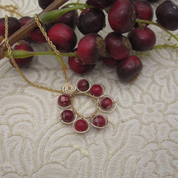 Garland Pendant with Red Jasper, Gold-Plated