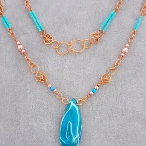 Orcadian Blue and Beaded Copper Wire Wrapped Necklace - Image 6
