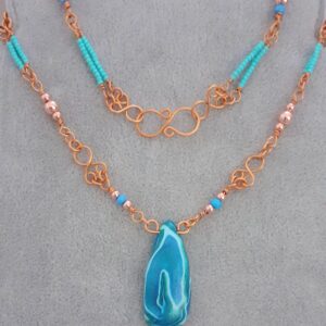 Orcadian Blue and Beaded Copper Wire Wrapped Necklace - Image 7